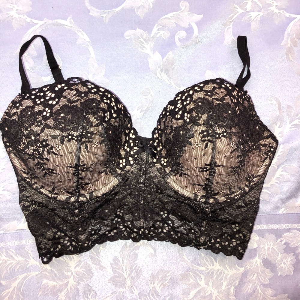 Victoria’s Secret Black Lace Long Line Bra 36DD